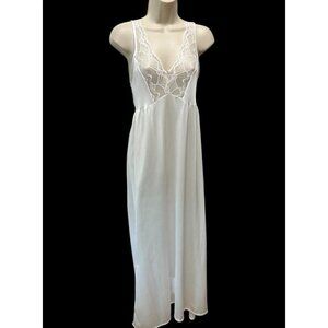 Vintage L Nightgown Nylon White Lace Long Bridal Sears